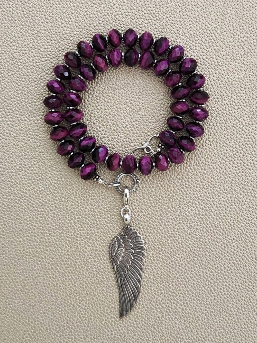PURPLE TIGERS EYE NECKLACE WITH 925 SILVER WING--16IN